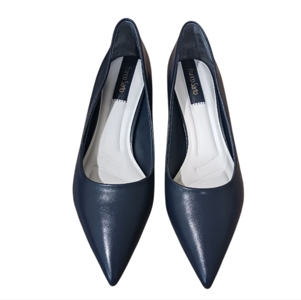 SOLD Franco Sarto Racer Pump Navy Block Heel - Picture 5 of 16